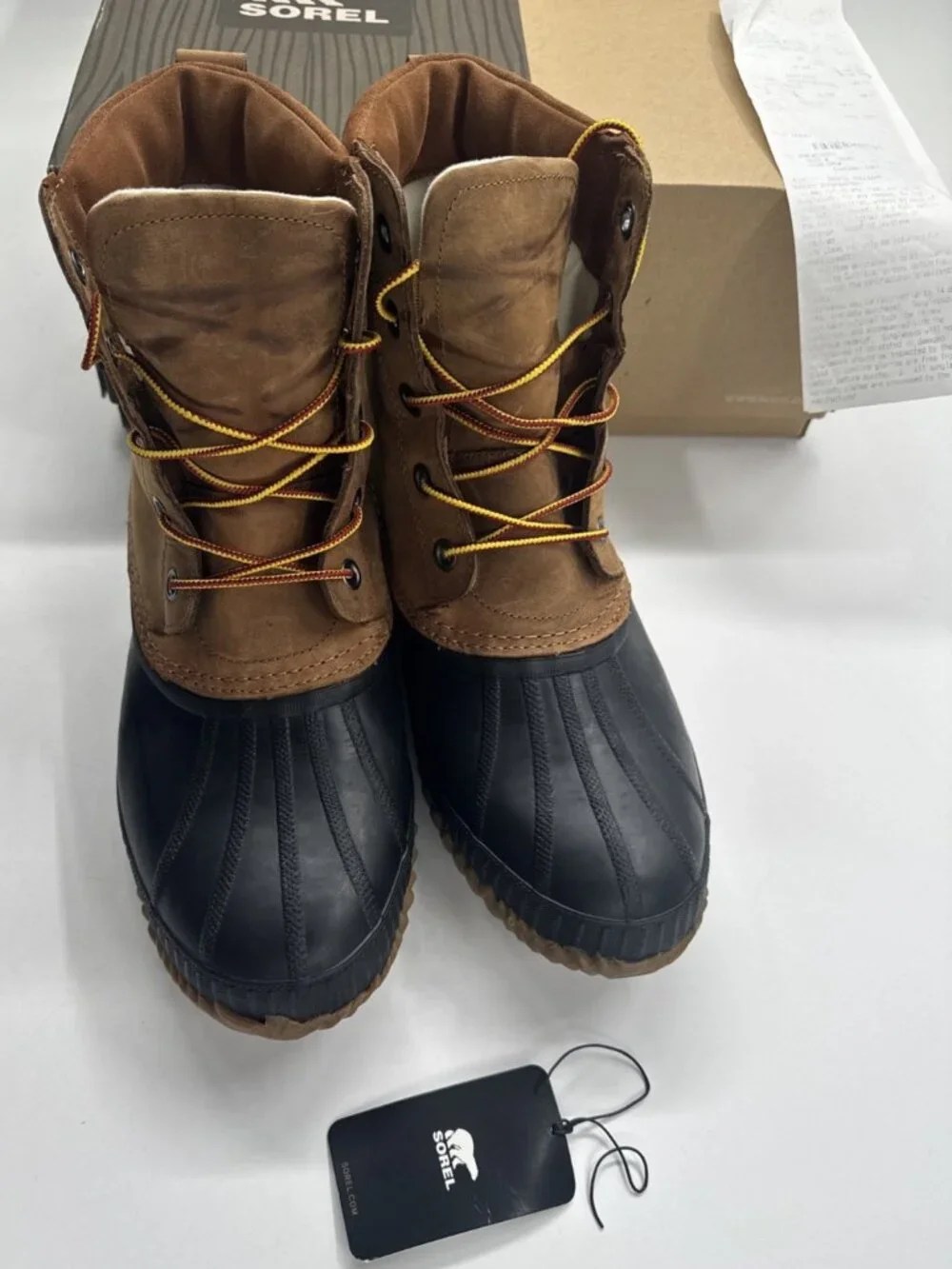 Sorel Waterproof Boots Mens 13 Brown Full Grain Leather Cheyanne Snow Winter Box